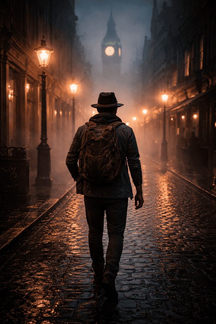Misty night in historic London wallpaper
