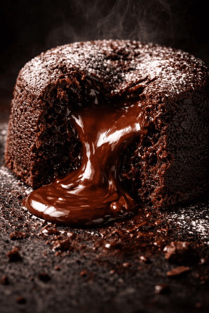 Molten chocolate lava cake close-up wallpaper