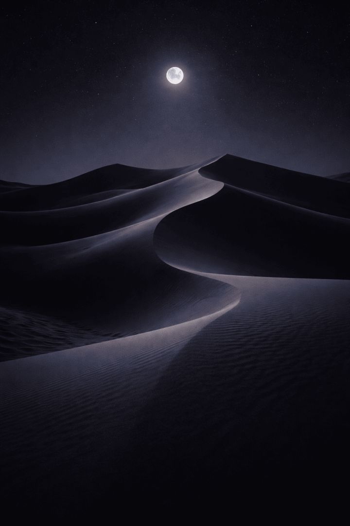 Moonlit desert dunes at night wallpaper