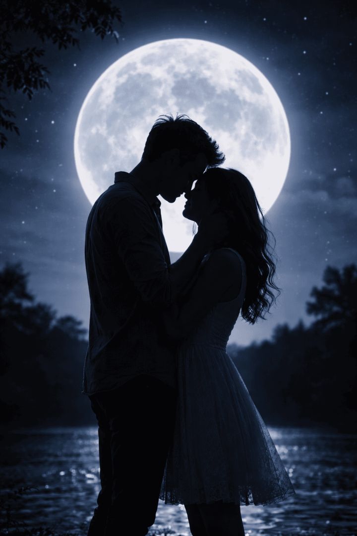 Moonlit embrace under the stars wallpaper