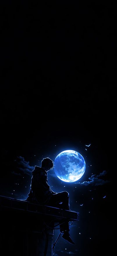 Moonlit rooftop wallpaper