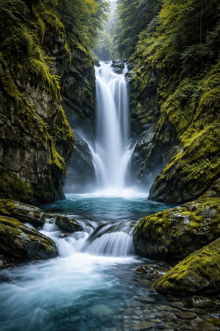 Mossy canyon and waterfall serenity wallpaper