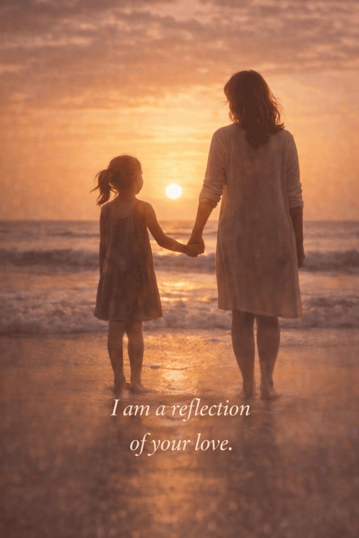 Mother and daughter at sunset love wallpaper