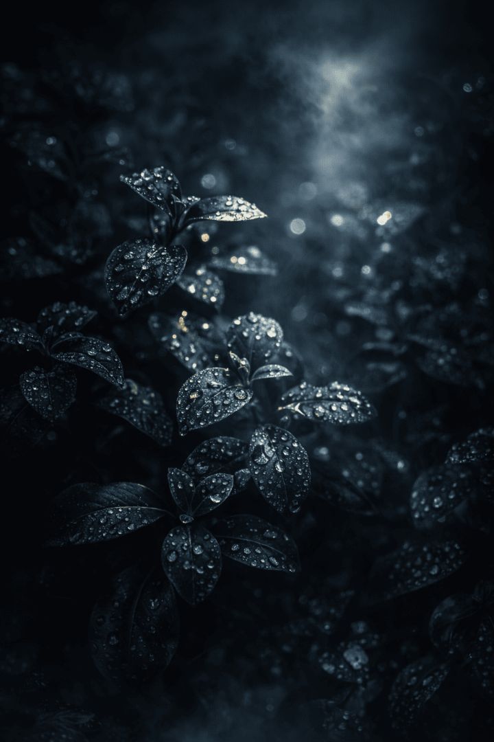 Mystical Dewy Leaves in Foggy Forest – Dark Moody Nature Wallpaper 4K 🌿🌫️✨ wallpaper