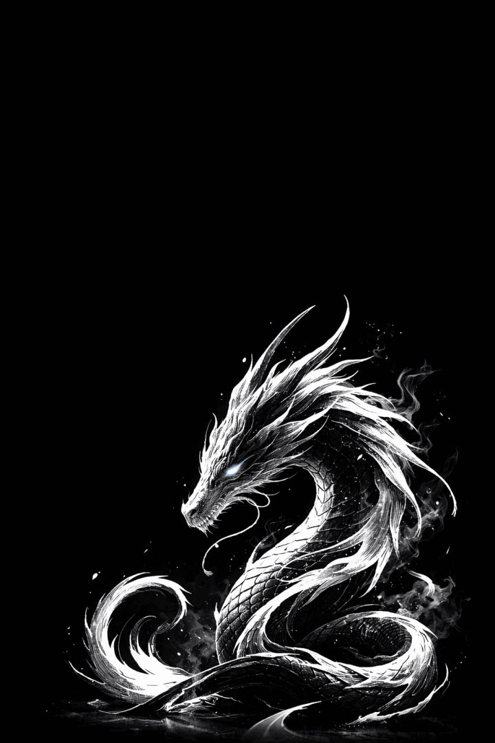 Mystical dragon in minimalist contrast mythic creature wallpaper