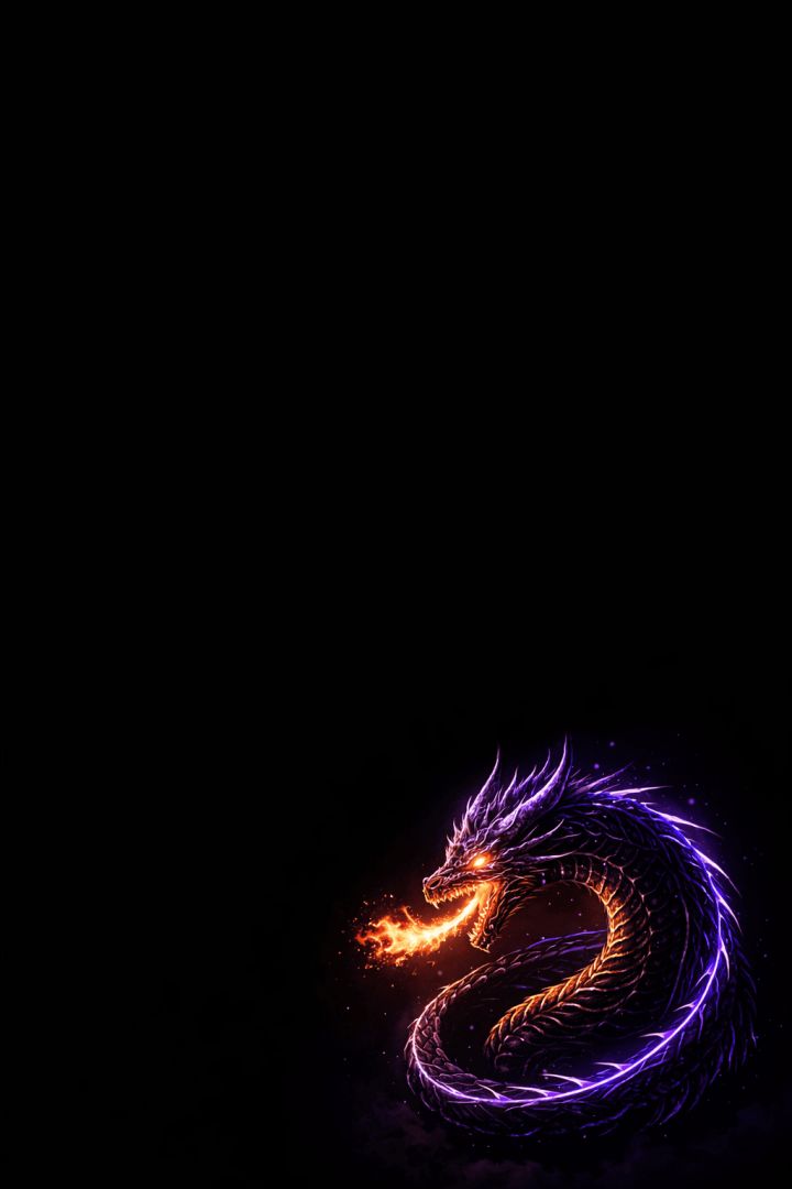 Neon cyber dragon in the dark wallpaper
