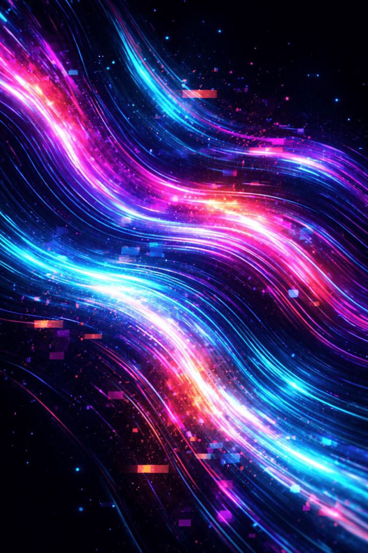 Neon glitch waves in motion wallpaper