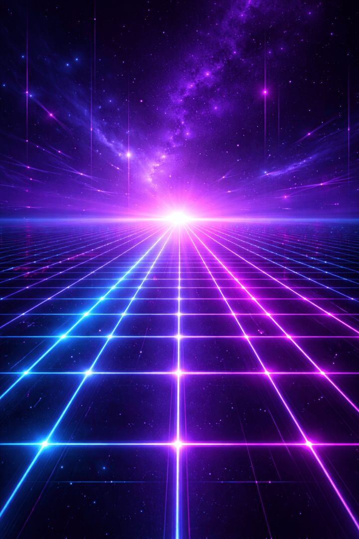 Neon grid in a digital horizon wallpaper