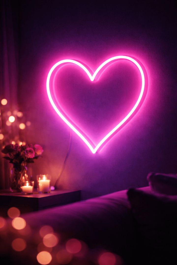 Neon heart glow and warm ambiance wallpaper
