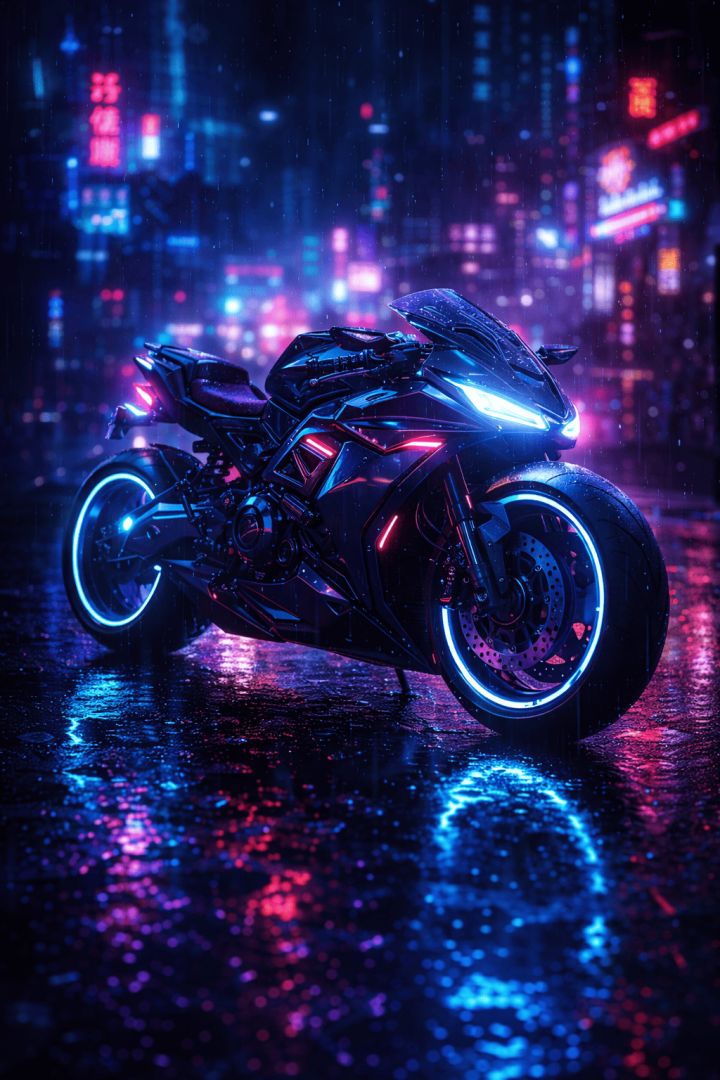 Neon-lit ride through wet streets wallpaper