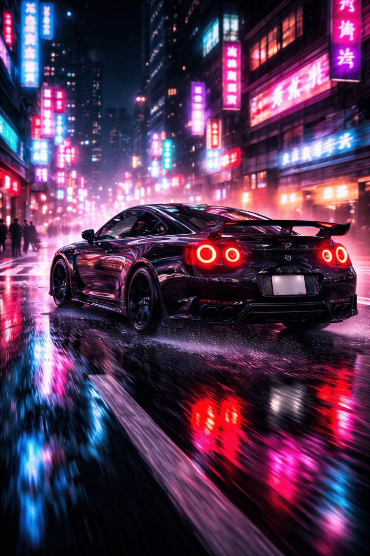 Neon night drive in the city wallpaper