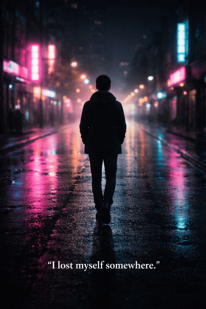 Neon reflections on a lonely street sad wallpaper