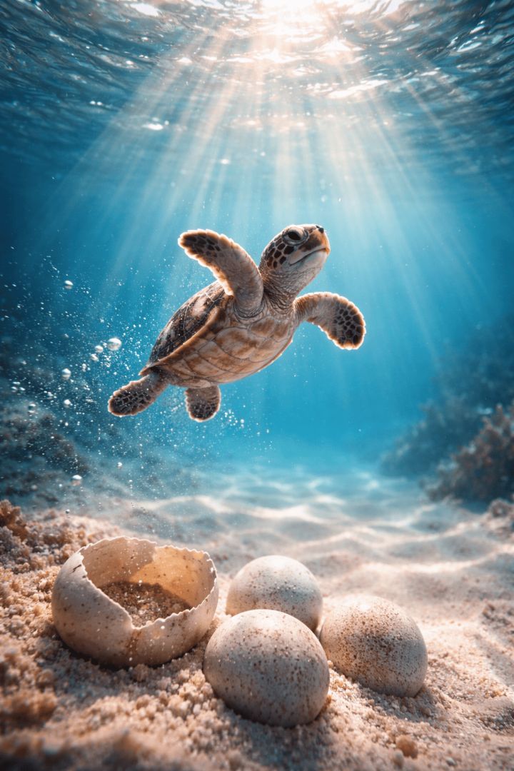 Newborn turtle's journey to the surface aquatic animals wallpaper