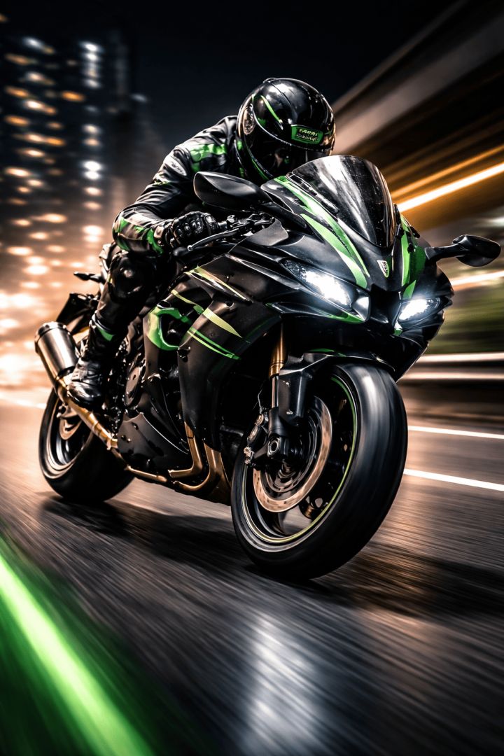 Night ride on the Ninja H2R bike wallpaper