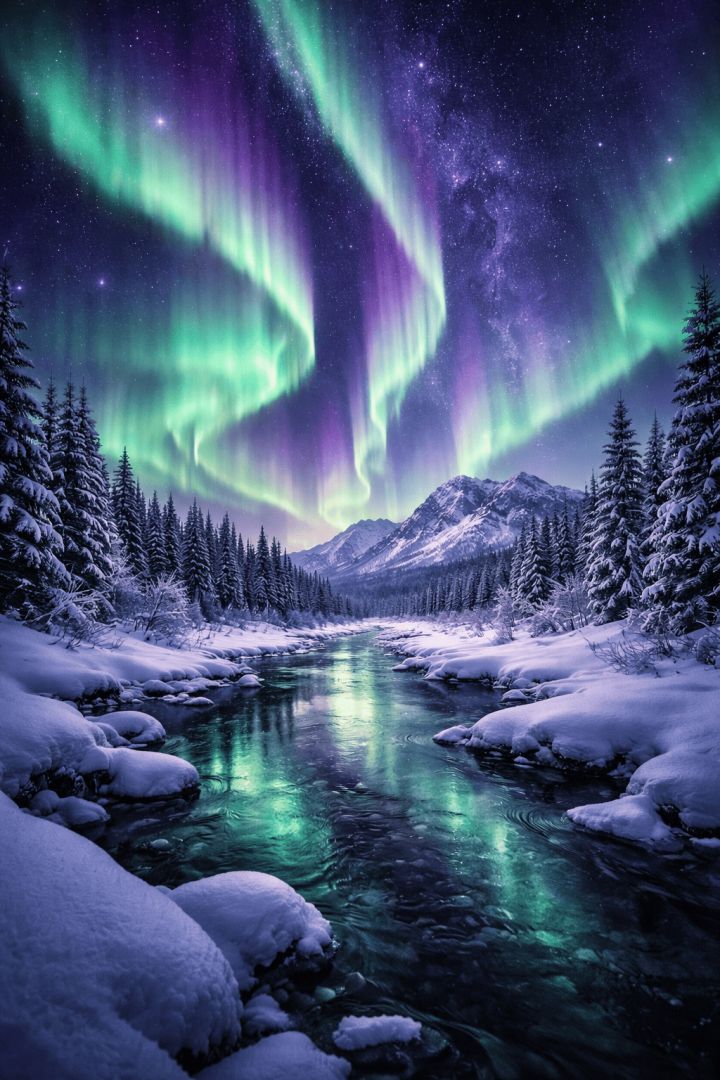 Northern Lights over snowy wilderness wallpaper