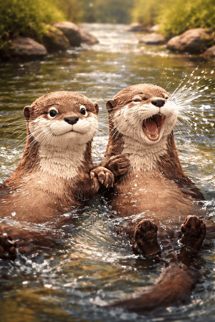 Otters holding hands in a sneeze wallpaper