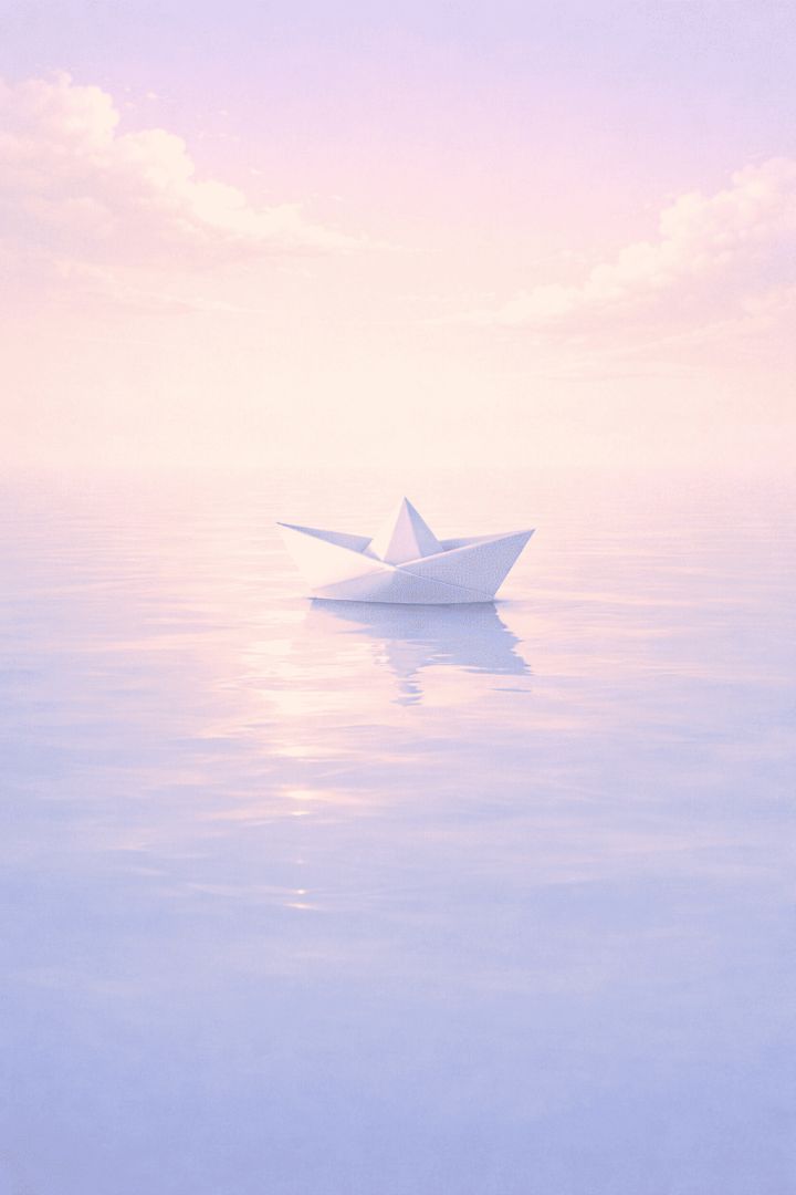 Paper boat on calm waters minimalist wallpaper