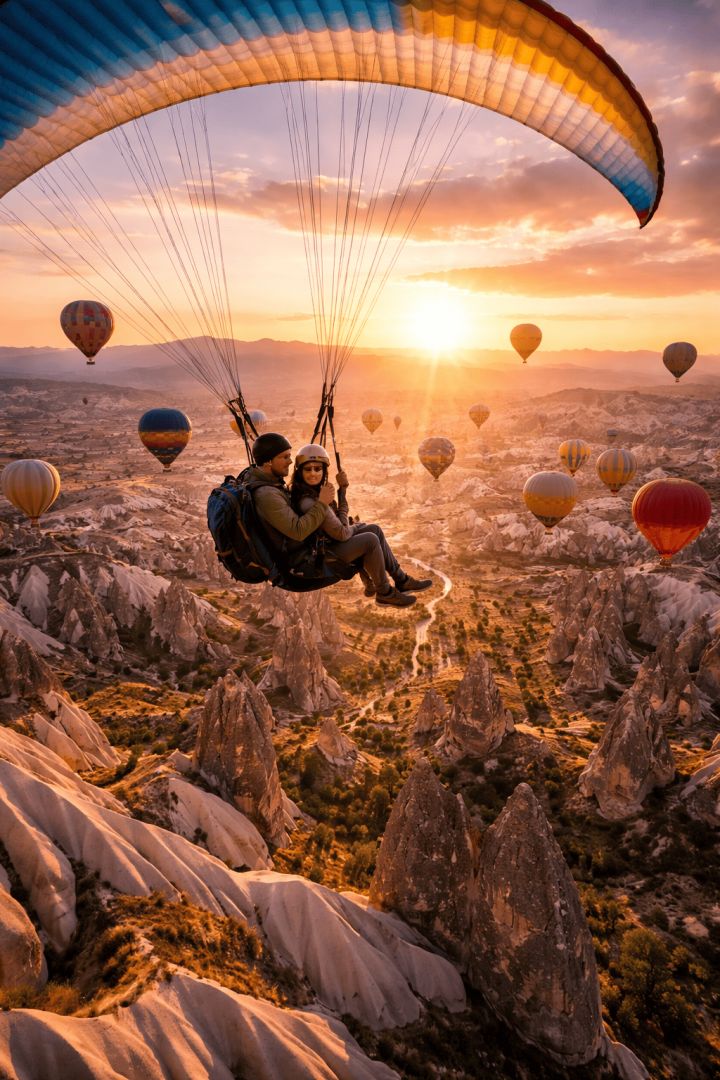 Paragliding over Cappadocia at sunrise adventure wallpaper