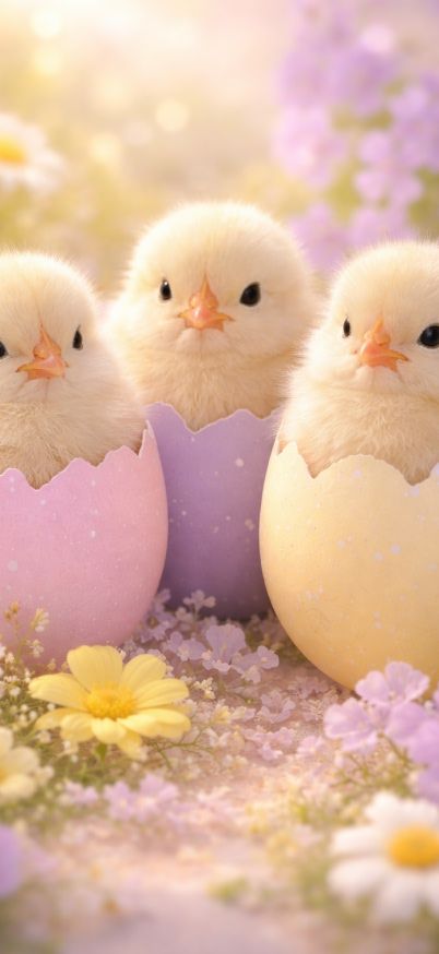 Pastel chicks in a spring nest wallpaper