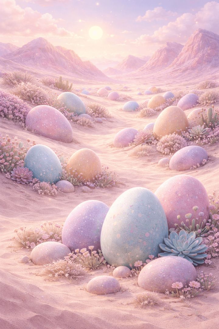 Pastel egg garden in the desert wallpaper