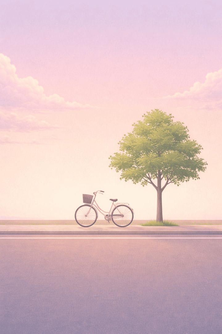 Peaceful sunset with a bike and tree wallpaper