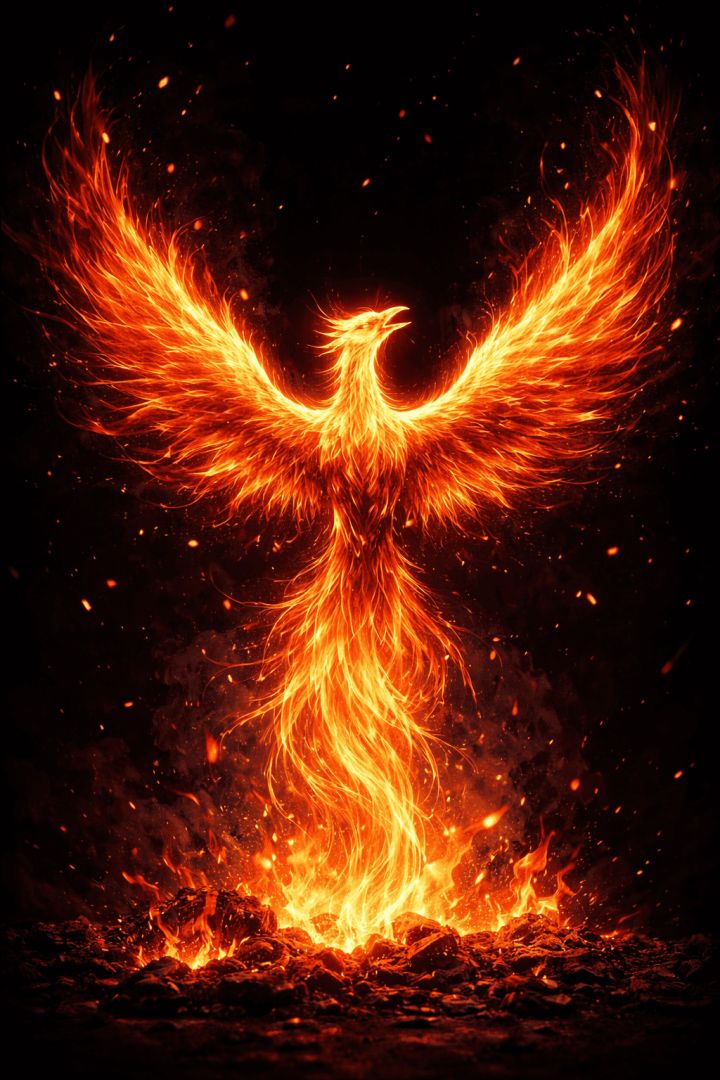 Phoenix rising from the ashes mythic creature wallpaper