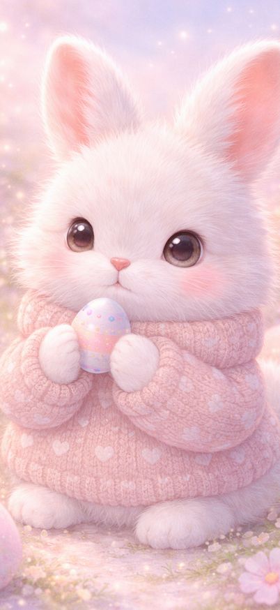 Ping Cute bunny with pastel Easter egg wallpaper