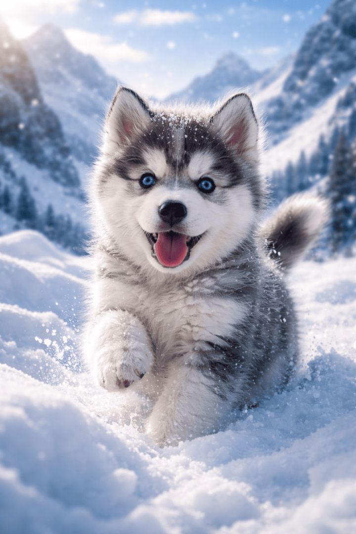 Playful husky puppy in snowy wilderness dog wallpaper