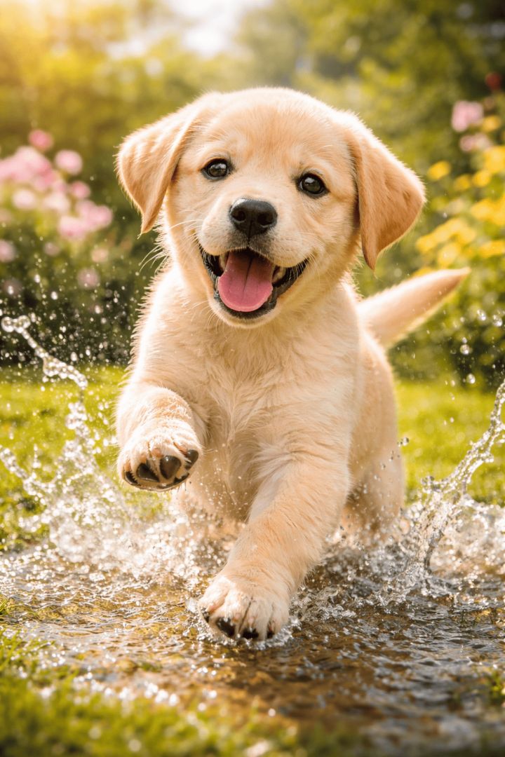 Playful puppy in a sunny garden dog wallpaper