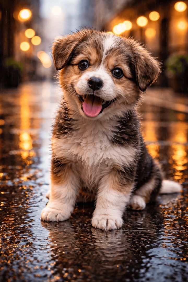 Puppy in the rain at twilight dog wallpaper