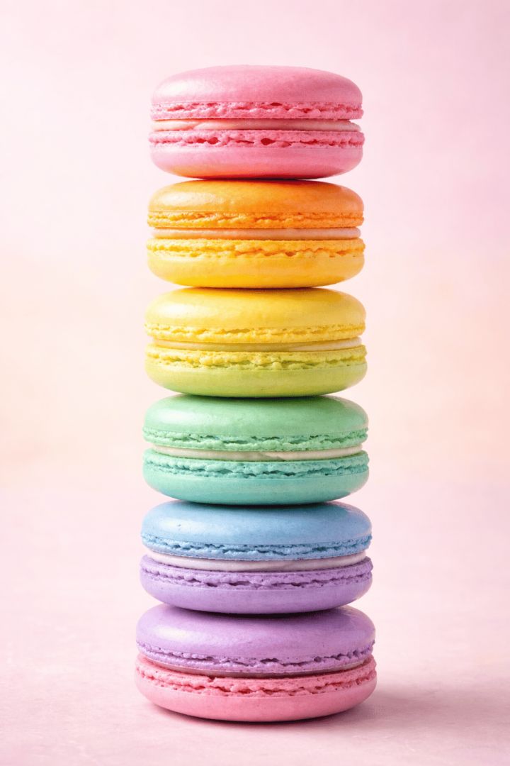 Rainbow macaron stack in pastels wallpaper