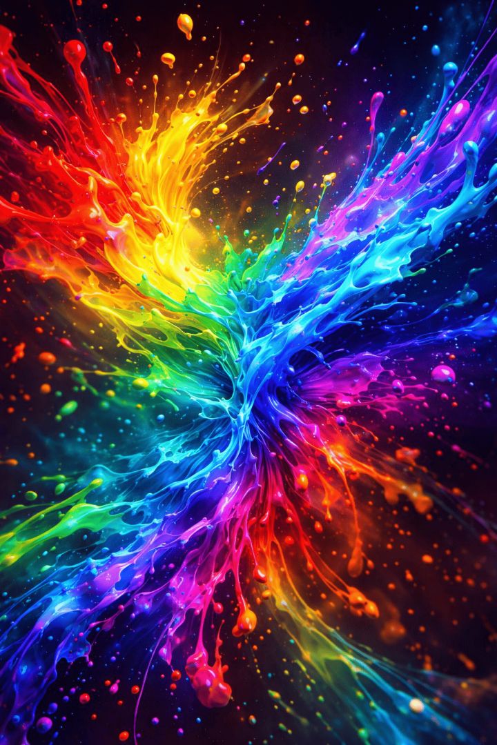 Rainbow paint explosion on dark backdrop wallpaper