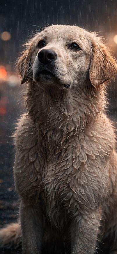 Rainy night dog portrait wallpaper