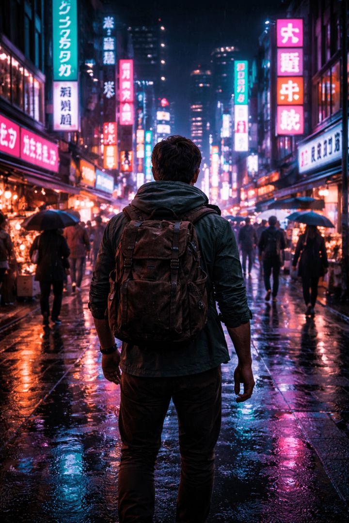 Rainy night in Tokyo streets wallpaper