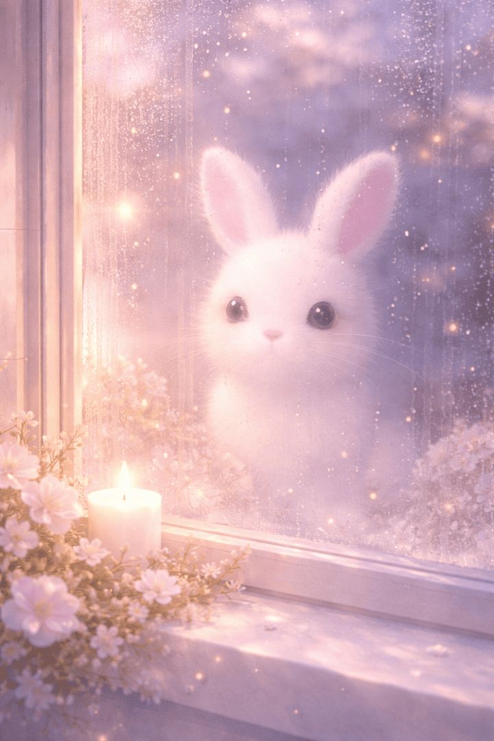 Rainy twilight with bunny reflection easter wallpaper wallpaper