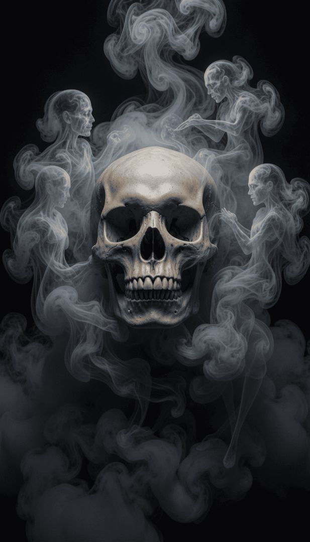 realistic-human-skull-rising-from-dense-curling-sm horror wallpaper