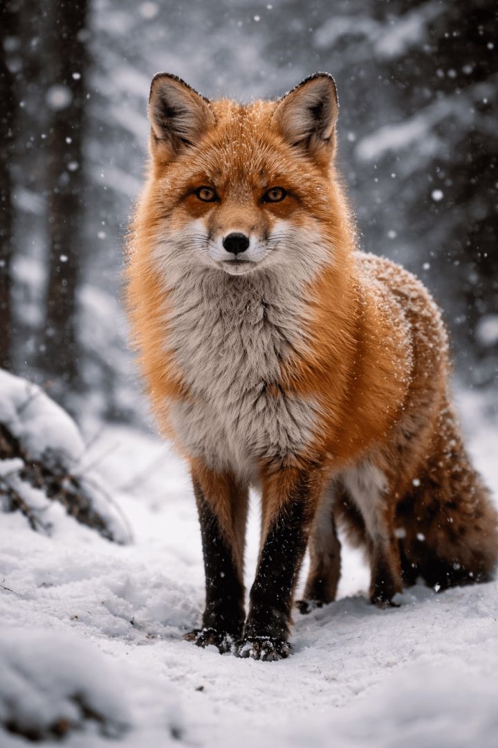 Red fox in snowy forest setting wallpaper