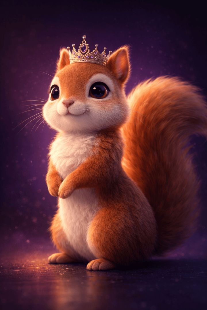 Regal squirrel with a golden crown wallpaper
