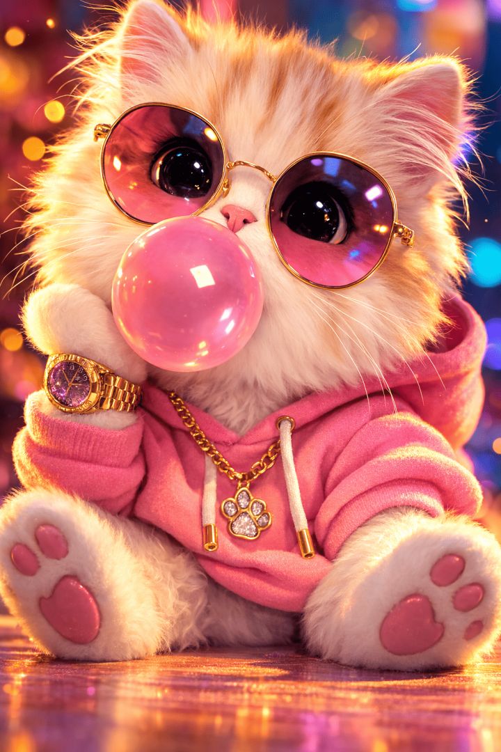 rich cat blowing a bubble gum wallpaper