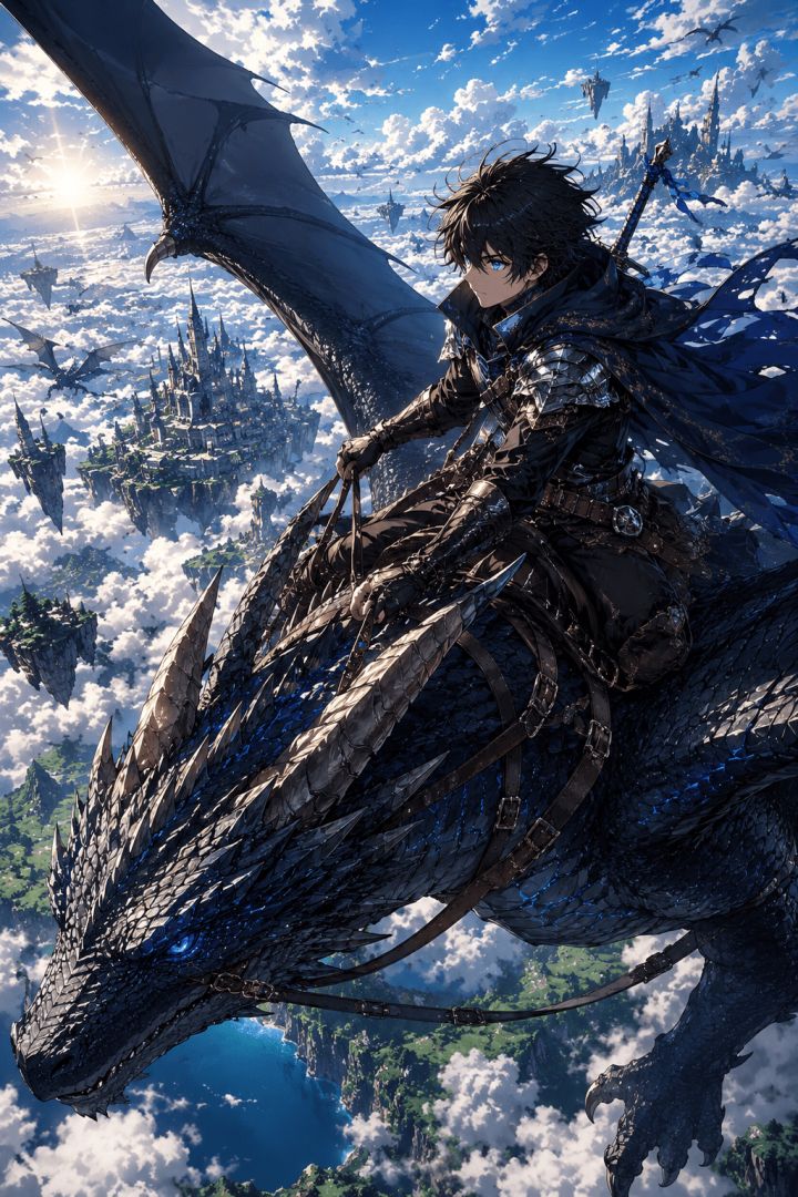 Rider and dragon above the clouds anime wallpaper