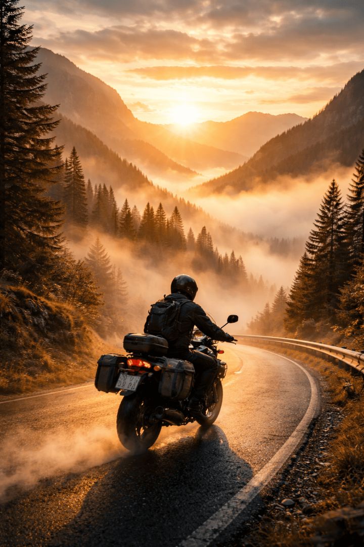 Riding into the morning mist bike wallpaper
