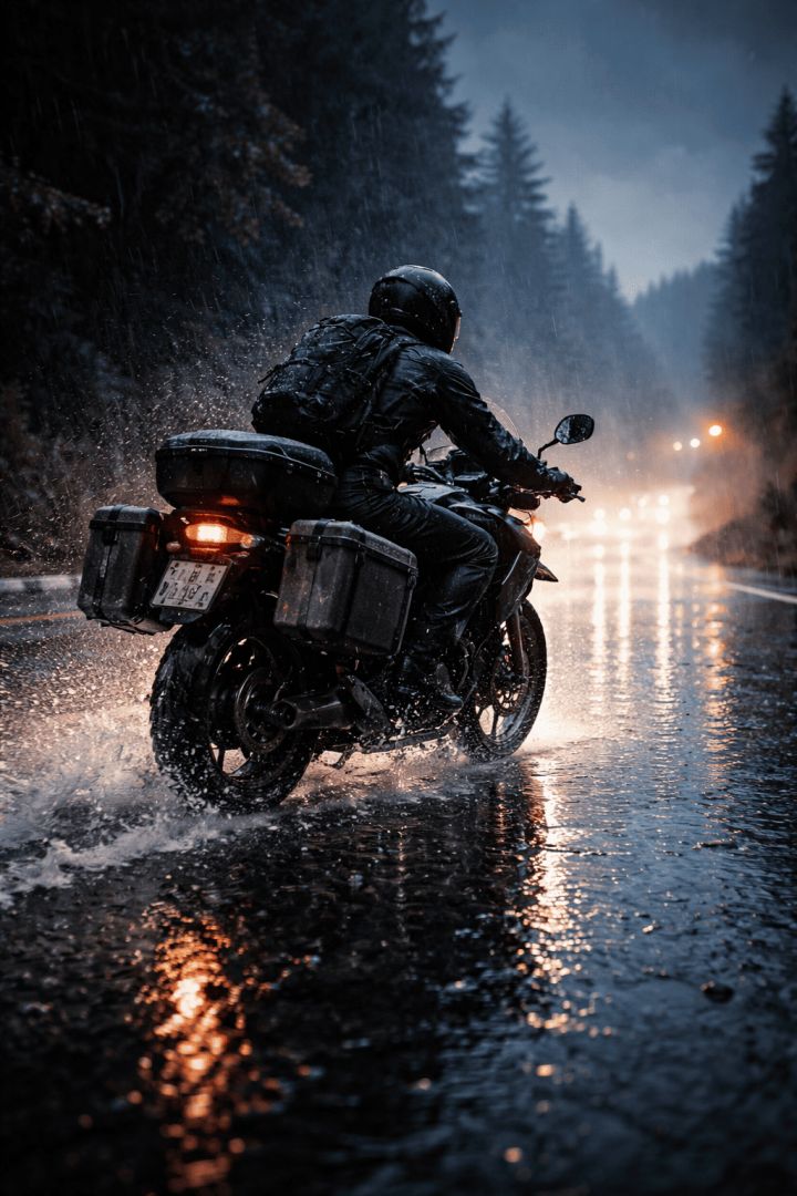 Riding through rain at night bike wallpaper