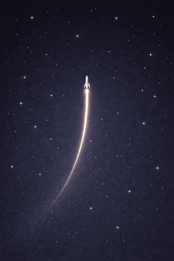 Rocket soaring through a starry sky minimalist wallpaper