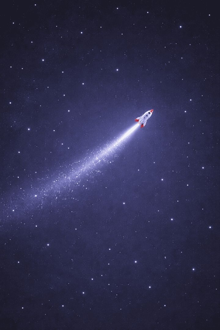 Rocket soaring through the stars minimalist wallpaper