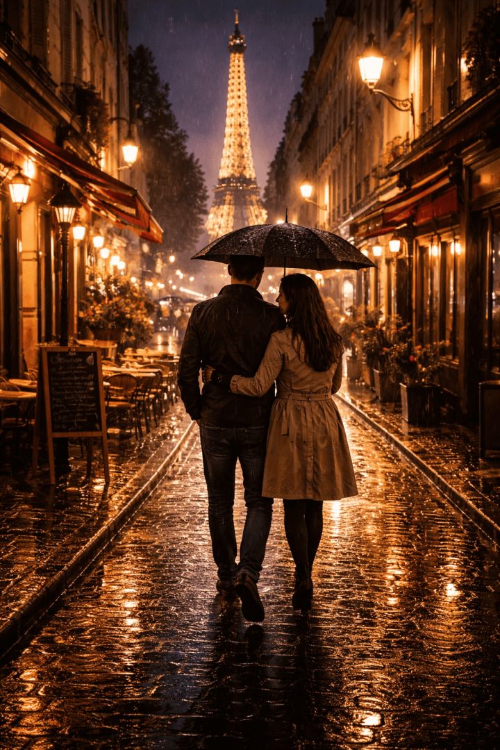 Romantic Parisian stroll by Eiffel Tower wallpaper