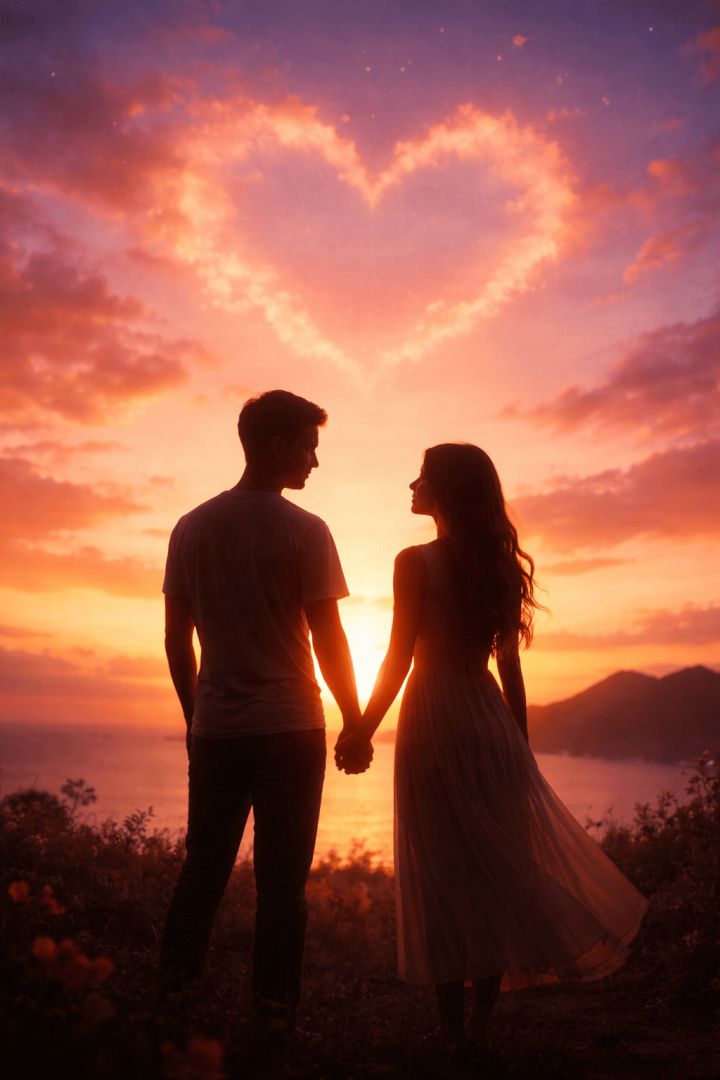Romantic sunset embrace wallpaper