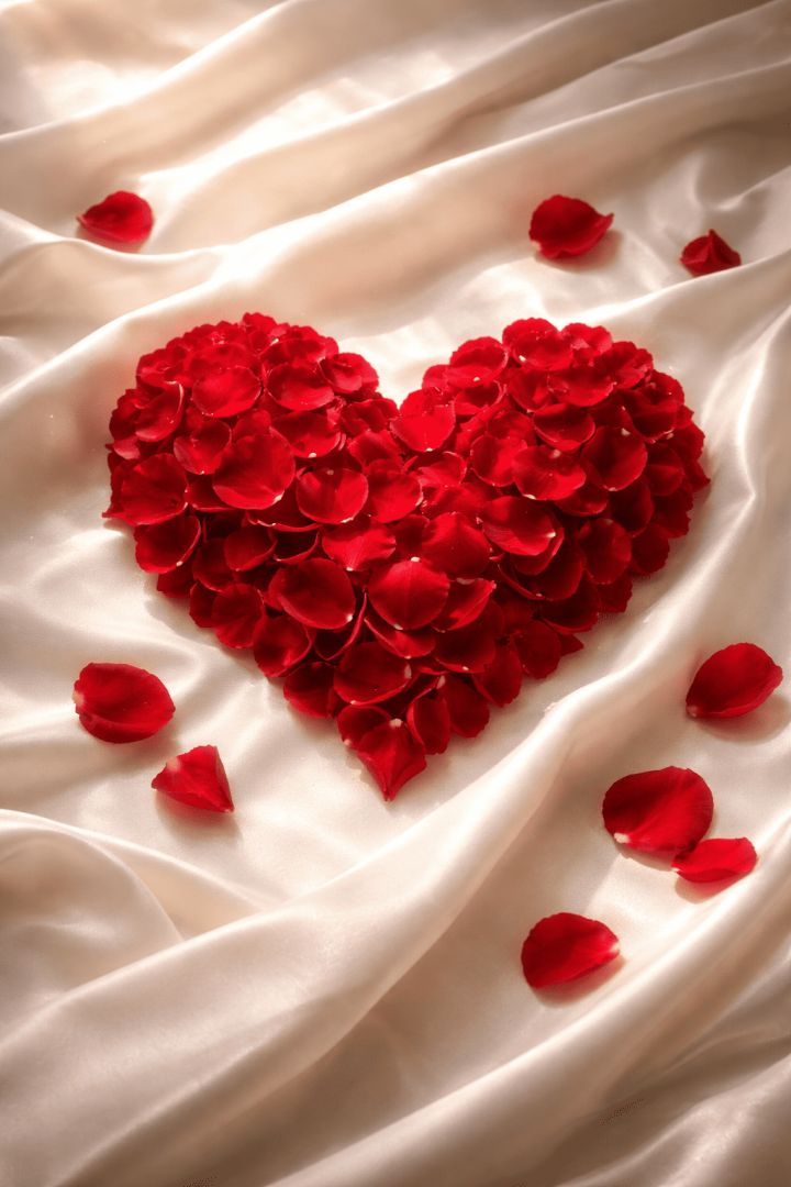 Rose petal heart on silk fabric wallpaper