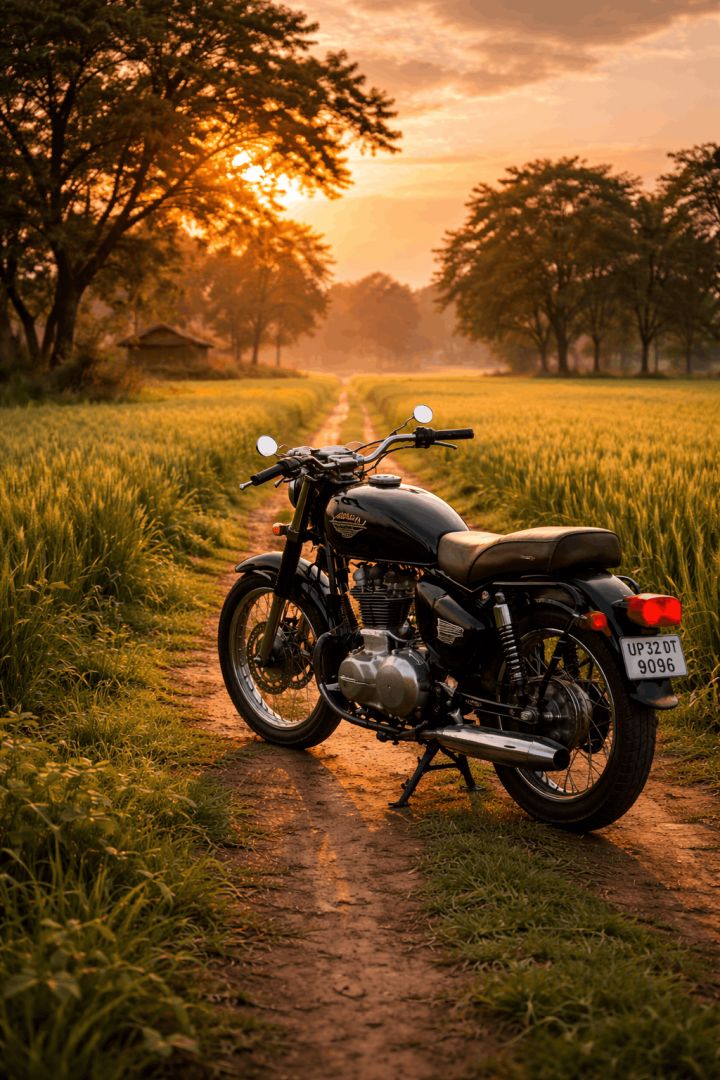 Royal Enfield at sunset in India wallpaper