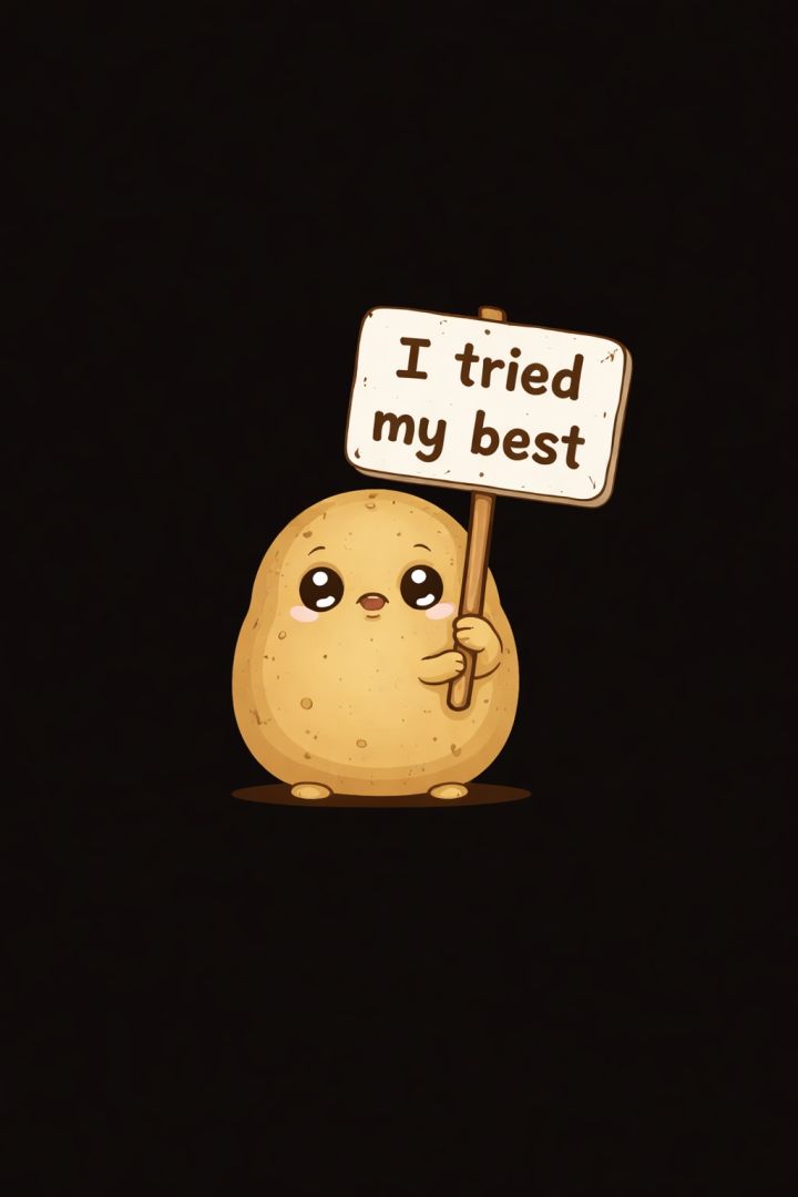 Sad potato with a sign wallpaper