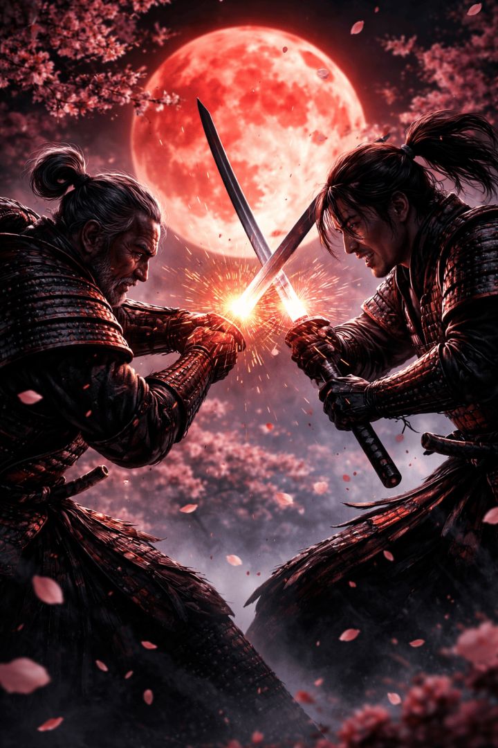 Samurai duel under the red moon game wallpaper